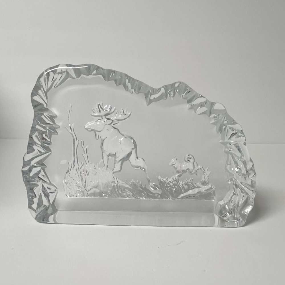 Decorative Clear Glass Buck Deer Dog Hunting Paperweight